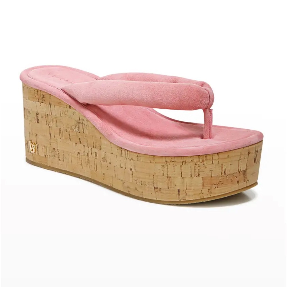 Veronica Beard Geno Pink Suede Wedge Thong Sandals- Brand New!